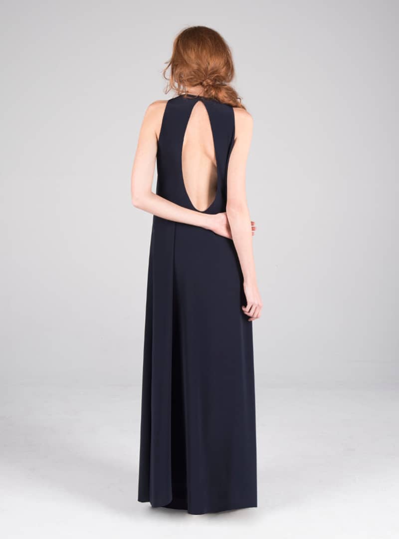 Original party dress by CRISTINA SAURA with teardrop neckline on the back.
